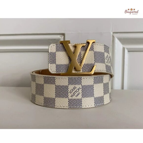 Authentic Louis Vuitton Damier Azur Canvas Leather Gold LV Initials Belt 85/34 main image 7